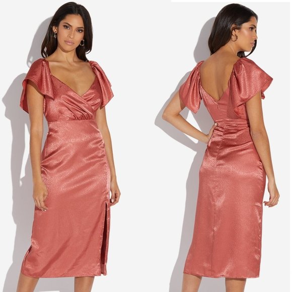 Cape Sleeve Midi Dress Faded Rose Pink Small Size - Picture 1 of 3